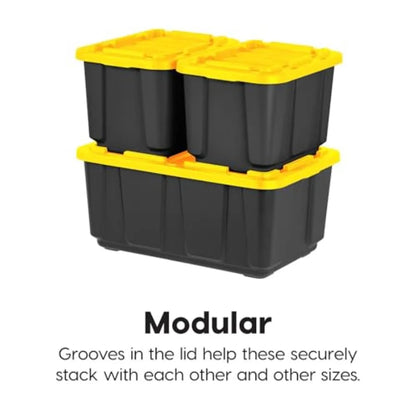 4-Pack 27 Gallon Storage Bins with Lids Made in USA Heavy Duty Plastic Tote Containers for Truckbed Tool Box Organization Large