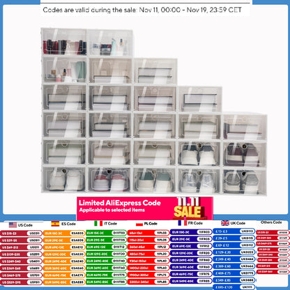 20/24 Pcs Foldable Transparent Shoe Box Simple Plastic Drawer Style Stackable Box Dustproof Free Combination Rack
