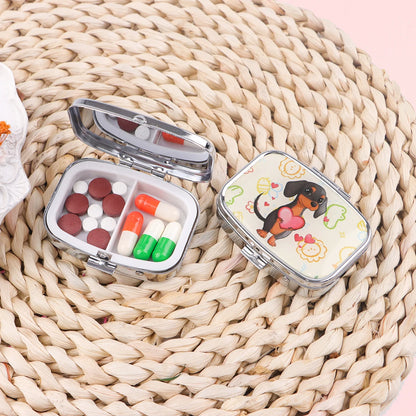 Cute Cats Pill Box Divided Metal Square Animals Tiger Birds Pill Box Travel Portable Medicine Case