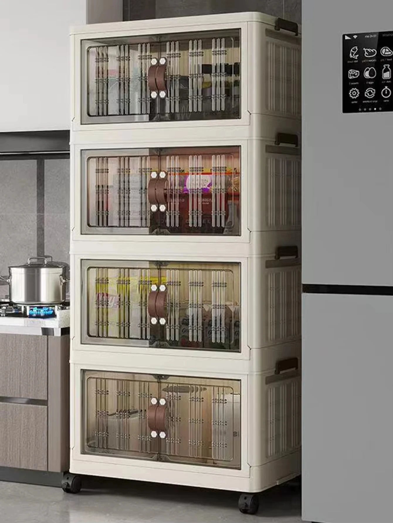 Stackable Plastic Storage Cabinet - Large Capacity with Doors & Wheels, Easy to Assemble, Closed Durable Design, for Bedroom