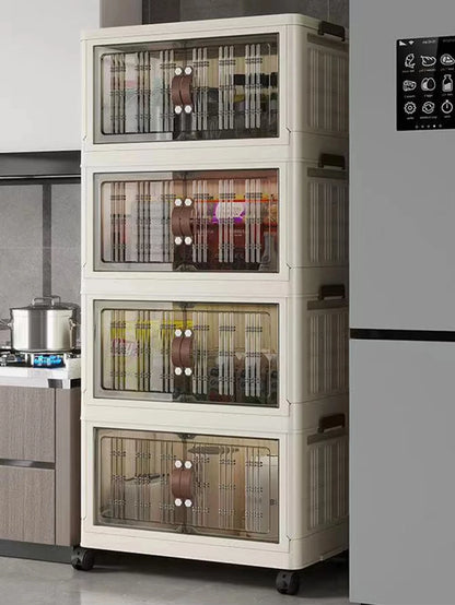 Stackable Plastic Storage Cabinet - Large Capacity with Doors & Wheels, Easy to Assemble, Closed Durable Design, for Bedroom