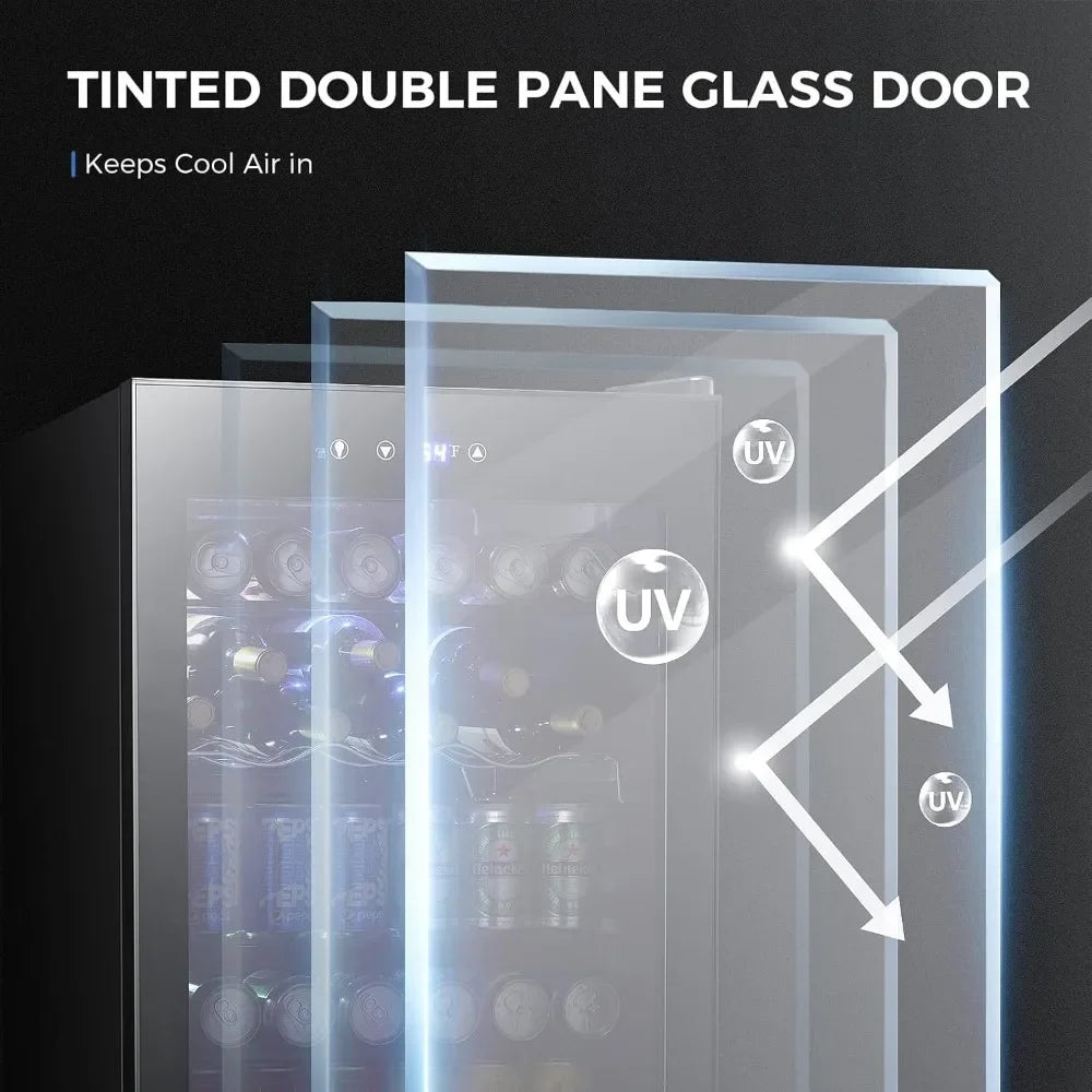 4.5 Cu.ft Beverage Refrigerator and Cooler, 145 Can Mini Fridge Glass Door,Digital Temperature Display for Soda, Beer or Wine,