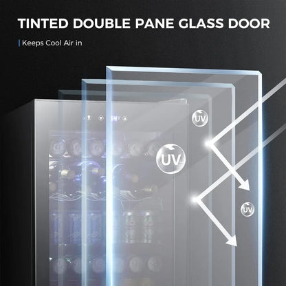 4.5 Cu.ft Beverage Refrigerator and Cooler, 145 Can Mini Fridge Glass Door,Digital Temperature Display for Soda, Beer or Wine,