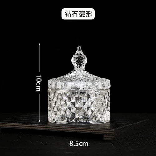 European Diamond Striped Glass Storage Jar Nut Candy Box Crystal Glass Jar with Lid Aromatherapy Candlestick Food Container