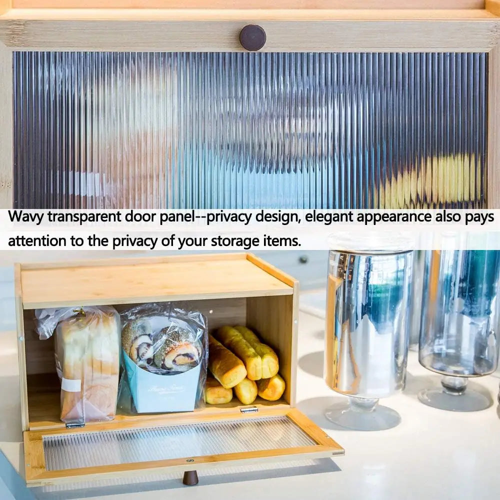 Large Bamboo Bread Box with Window, Farmhouse Style Kitchen Storage Container for Fresh Bread