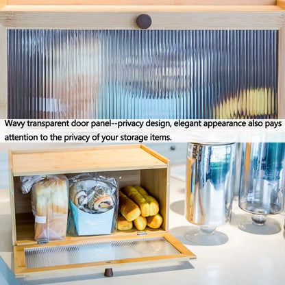 Large Bamboo Bread Box with Window, Farmhouse Style Kitchen Storage Container for Fresh Bread