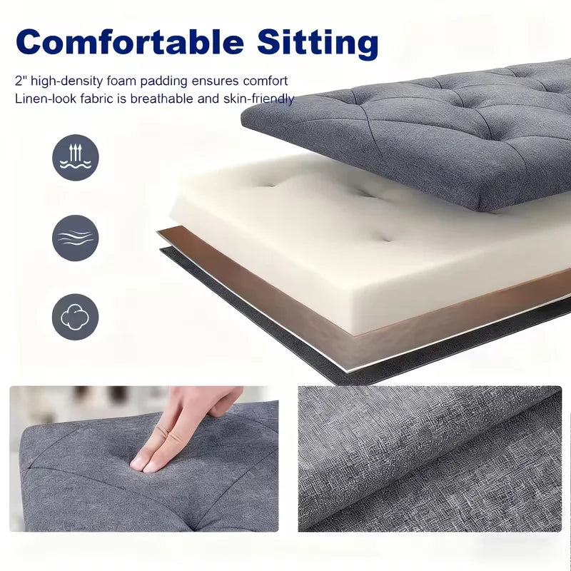 Heavy Duty Folding Storage Ottoman Bench, Indoor Outdoor Multipurpose Seat, Gray Easy Clean Fabric Organizer for Patio Garden