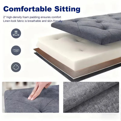 Heavy Duty Folding Storage Ottoman Bench, Indoor Outdoor Multipurpose Seat, Gray Easy Clean Fabric Organizer for Patio Garden