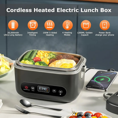 1.2L Cordless Electric Lunch Box with 5-Sided Heating, Auto Temp Control, Leakproof & BPA-Free for Office, Truck, Outdoors