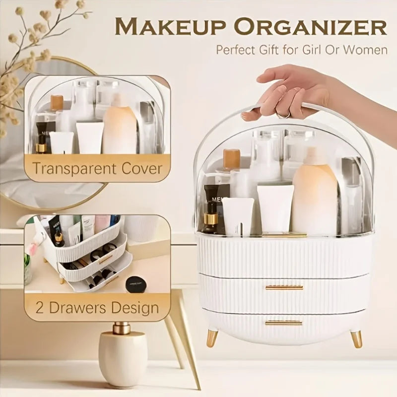 Portable cosmetic storage box with drawers expandable free-standing transparent acrylic cover dust-proof beauty rack