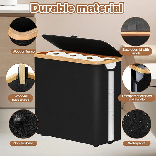 Toilet Paper Storage Basket Foldable Large Capacity Bathroom Storage Box Holder With Lid Multipurpose Organizer for 12-16 Rolls