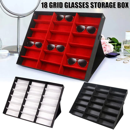 18 slots Glasses display stand Eyeglass Holder Storage Case Organizer Sunglasses Box Tray Tilt Standing Grid Spectacles boxes