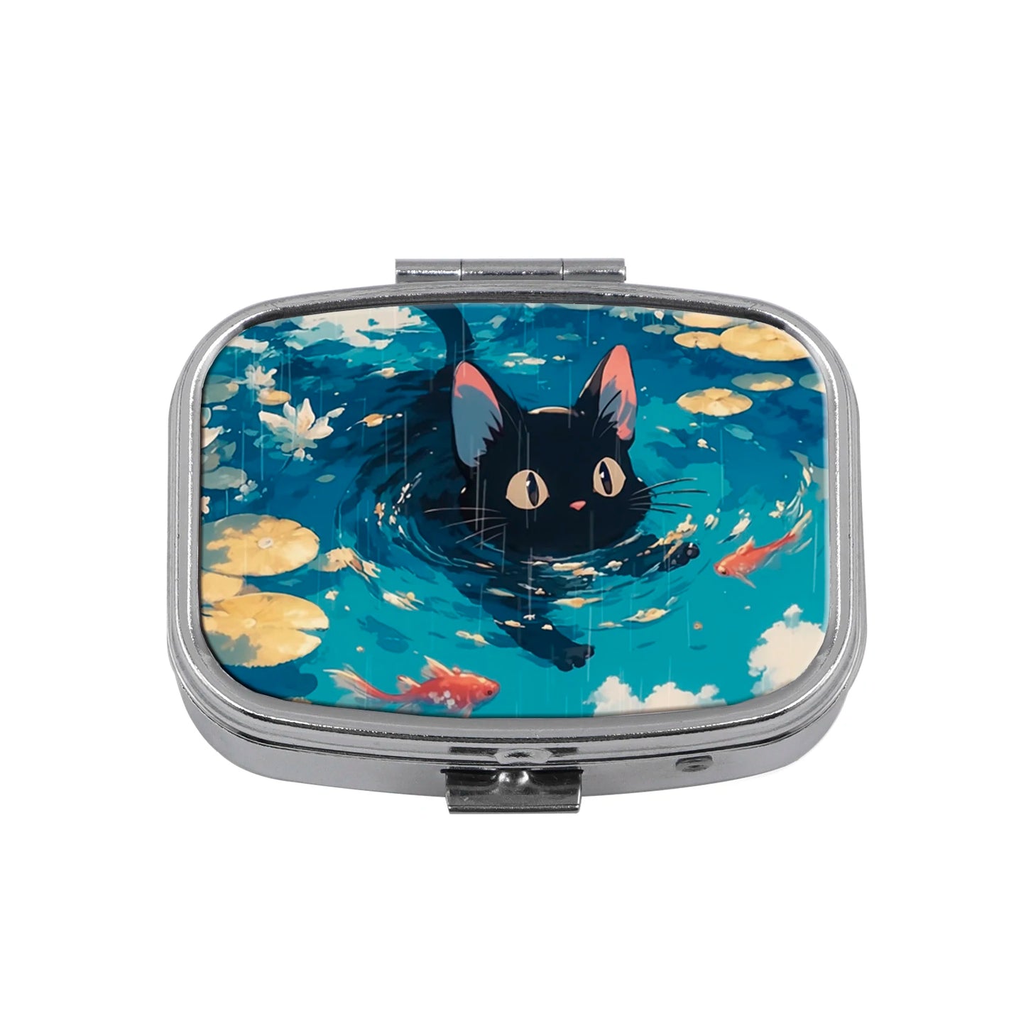 Cute Cats Pill Box Divided Metal Square Animals Tiger Birds Pill Box Travel Portable Medicine Case