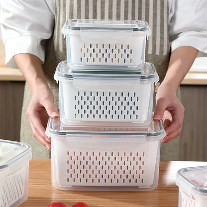 📦 US Warehouse Quick Ship Refrigerator Storage Box, Fridge Organizer with Drain Basket for Fresh Vegetables Fruits
