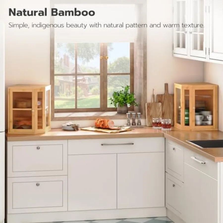 Bamboo Countertop Corner Bread Box Large Capacity 2-Tier