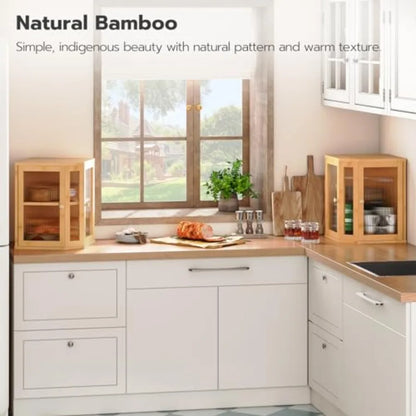 Bamboo Countertop Corner Bread Box Large Capacity 2-Tier