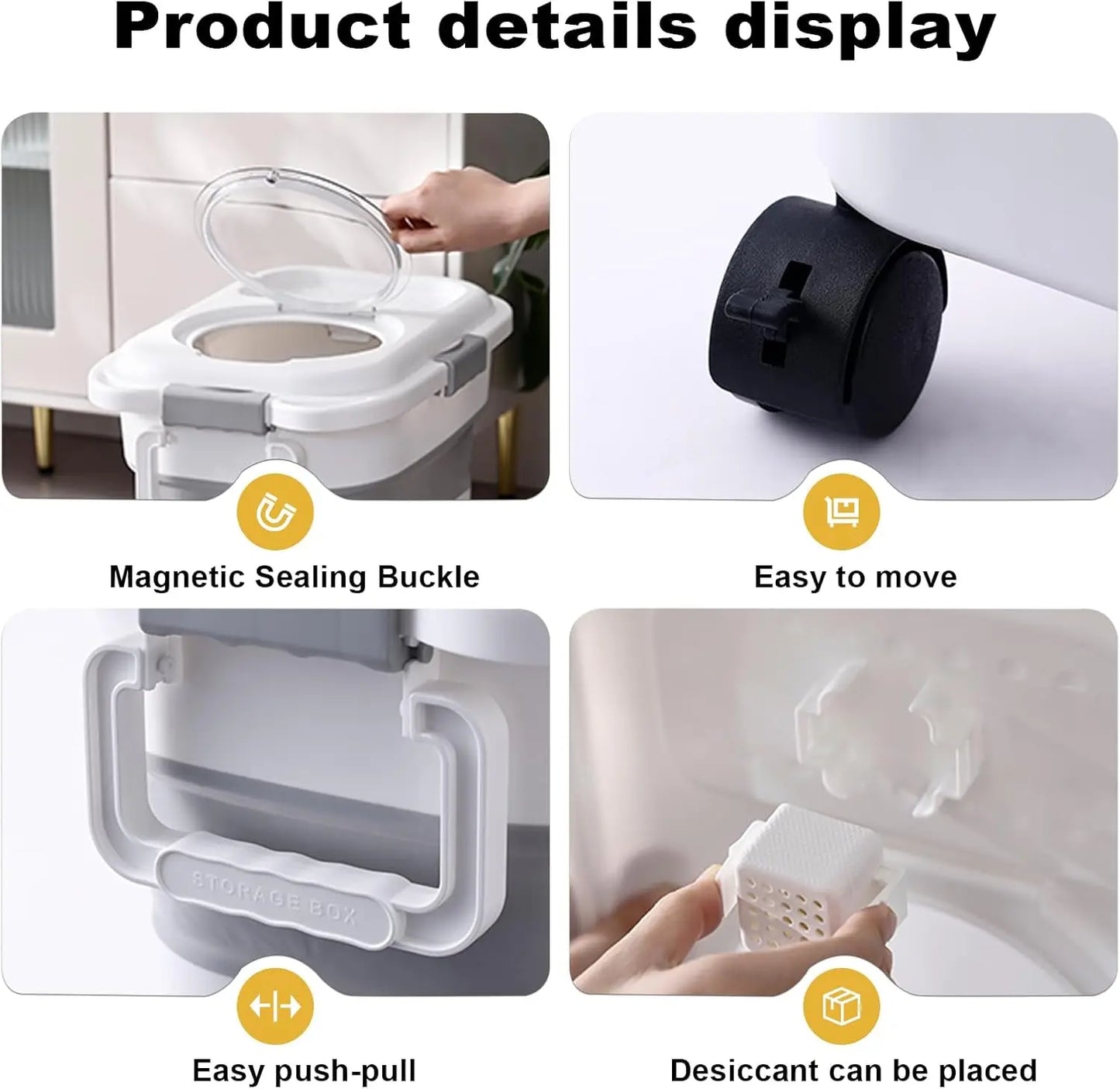 2-Pack Collapsible Pet Food Storage Container with Wheels & Scoop, 25 lbs Capacity Each, Black+White