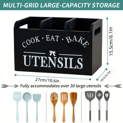 Wooden Vintage Kitchen Chopstick and Spoon Storage Box Solid Wood Divided Compartment Cutlery Organiser Desktop Stationery