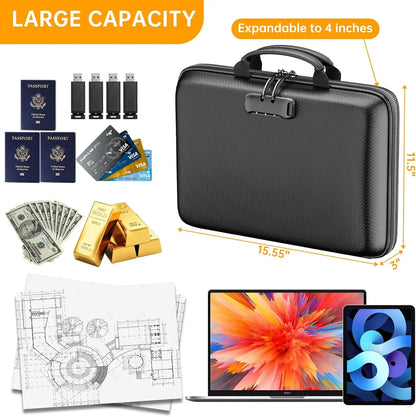 Fireproof Document Organizer with Lock, Hard-Shell Case for Important Files, Laptop Storage, Portable Home Office Travel Safe