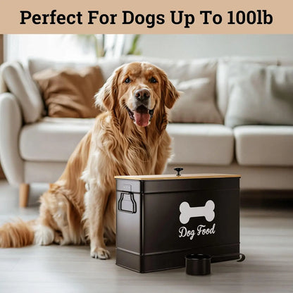 Airtight Dog Food Container with Metal Scoop, 15 lb Capacity, Bamboo Lid for Fresh Storage