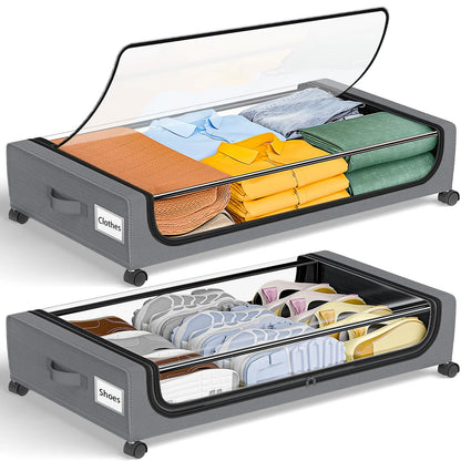 Under Bed Storage With Wheels, 2-Pack 48L Clear Lids & Label,