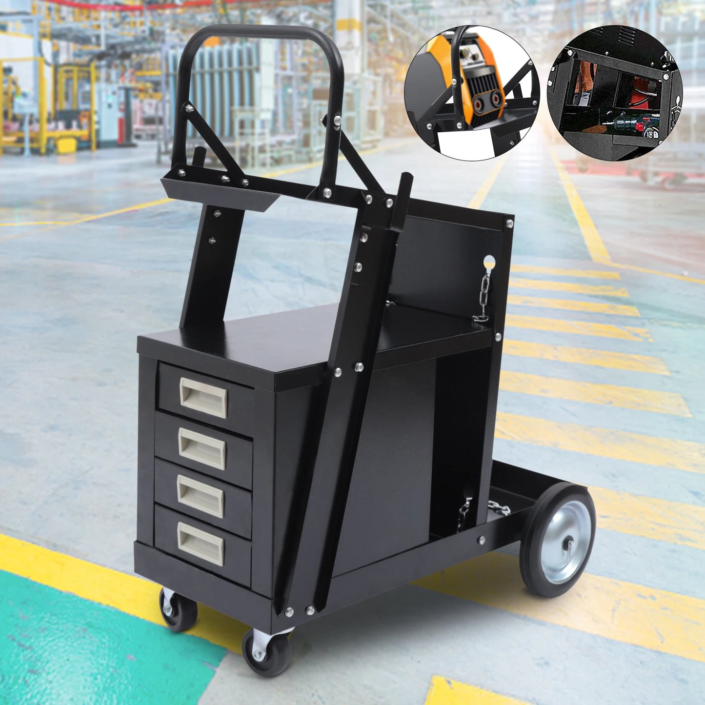 Rolling Welding Cart with 4 Drawers Wheels and Tank Storage for Welder and Plasma Cutter for Transporting and Storing Most Welde