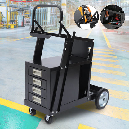 Rolling Welding Cart with 4 Drawers Wheels and Tank Storage for Welder and Plasma Cutter for Transporting and Storing Most Welde