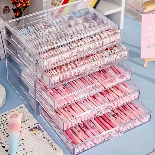 3/5Layer Acrylic Drawer Clear Office Organizer Drawer for Desk, Pencil Holder Large Desk Accessories Display Caddy for Home