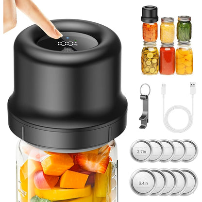 Electric Mason Jar Vacuum Sealer kit for Food Storage, with Regular and Wide Mouth Mason Jar Lids, Black