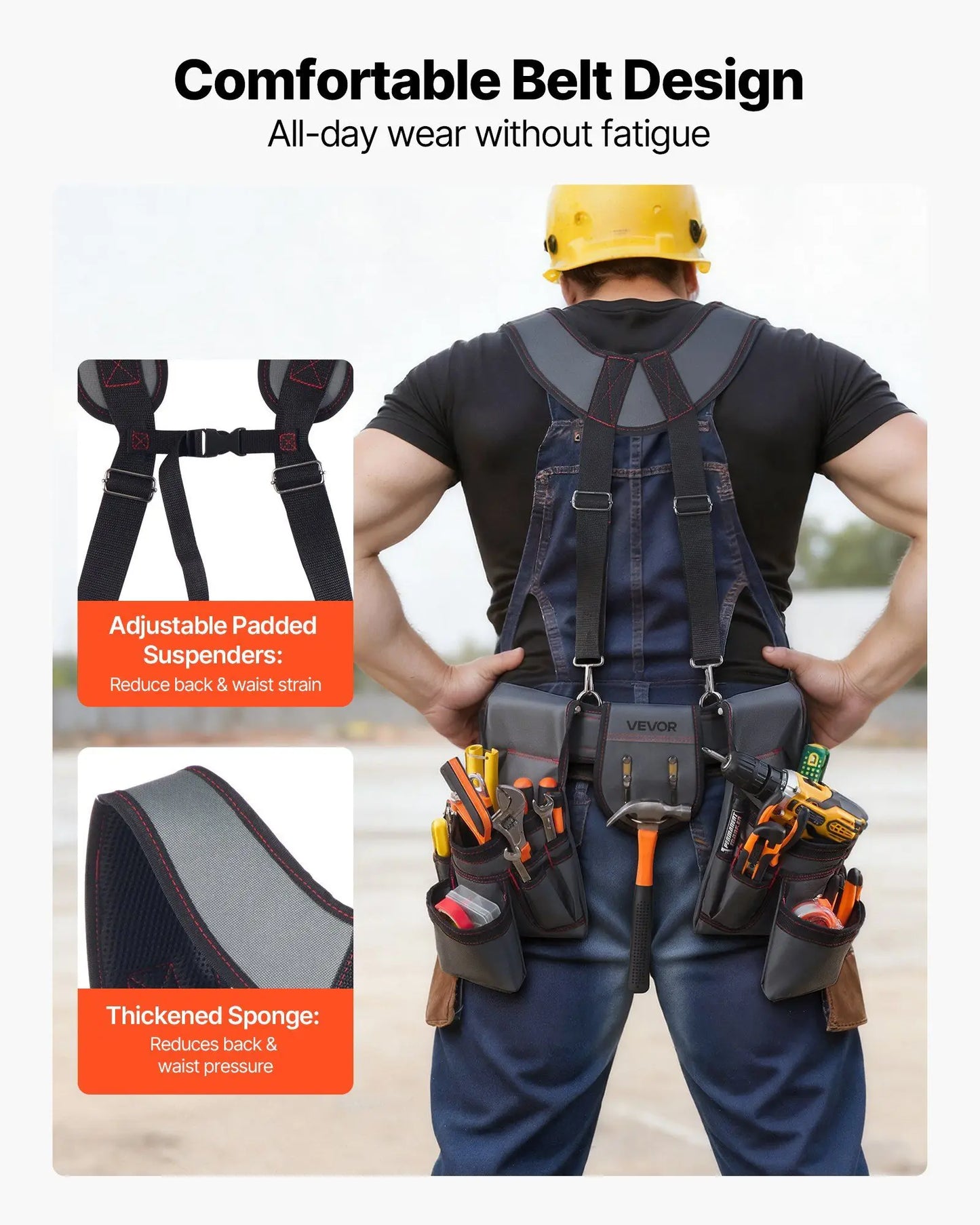 Tool Belt, 22 Pockets Tool Pouch with Suspenders for Men, Heavy Duty Adjustable Utility Belt Bag Suspenders for Electrician,