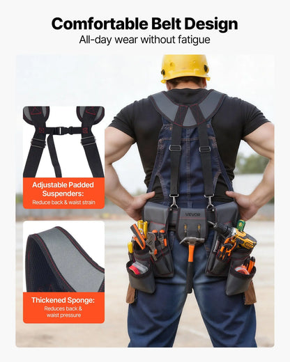 Tool Belt, 22 Pockets Tool Pouch with Suspenders for Men, Heavy Duty Adjustable Utility Belt Bag Suspenders for Electrician,