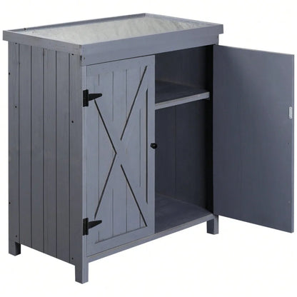 Garden Storage Cabinet Outdoor Tool Shed with Top and Two Shelves