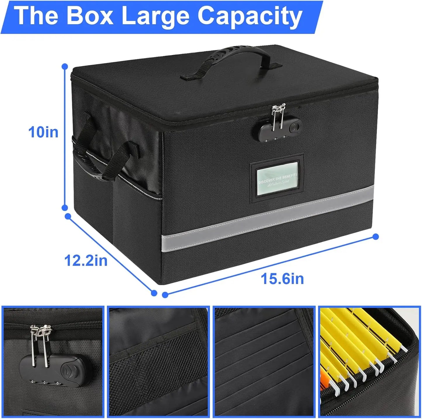 Fireproof Document Organizer Box with Lock, Portable File Storage Container for Home Office