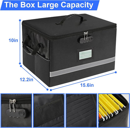 Fireproof Document Organizer Box with Lock, Portable File Storage Container for Home Office