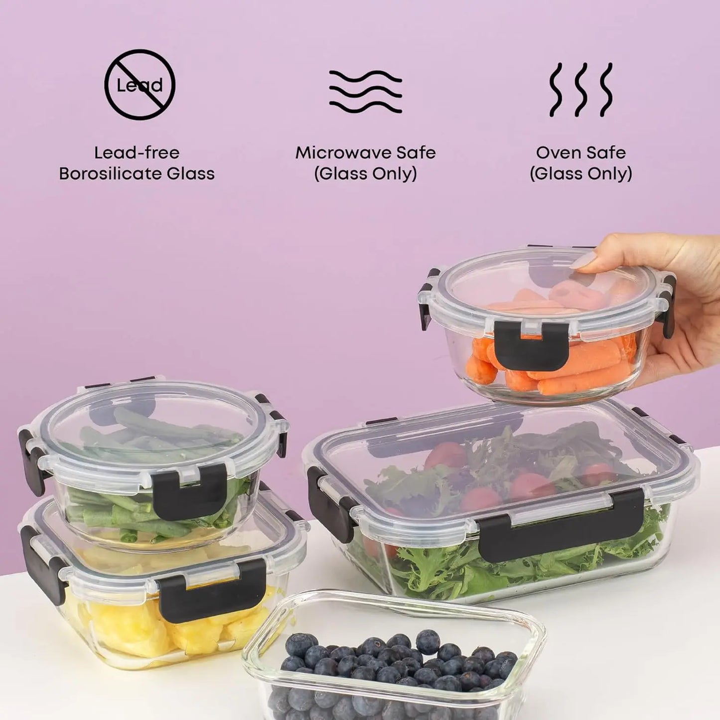 24pc Borosilicate Glass Food Storage Containers with Lids | Airtight Freezer Safe for Pantry Kitchen Meal Prep Lunch