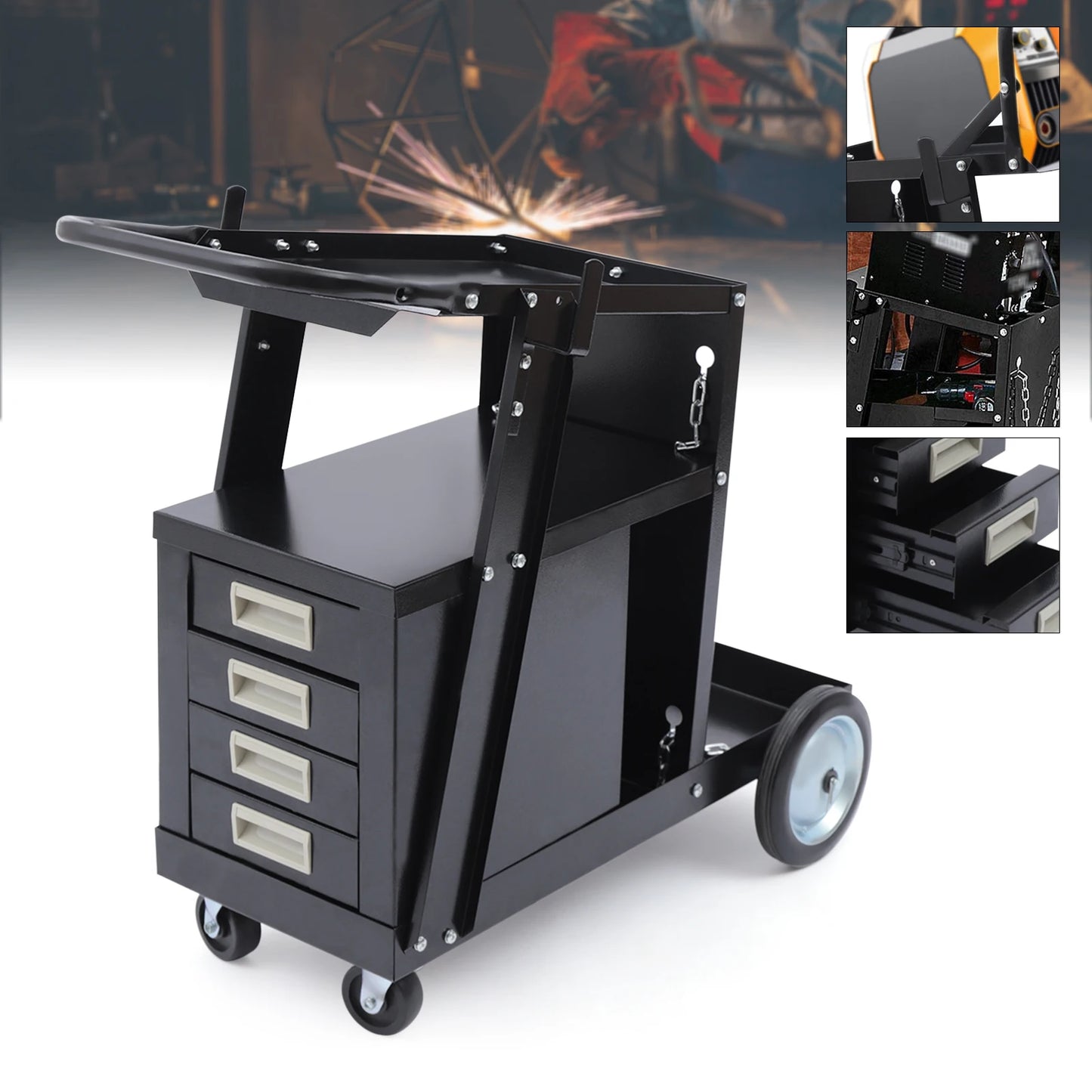 Rolling Welding Cart with 4 Drawers Wheels and Tank Storage for Welder and Plasma Cutter for Transporting and Storing Most Welde