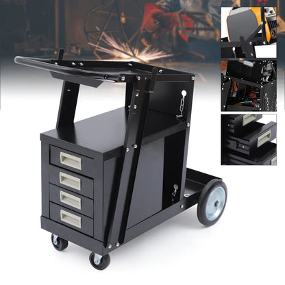 Rolling Welding Cart with 4 Drawers Wheels and Tank Storage for Welder and Plasma Cutter for Transporting and Storing Most Welde