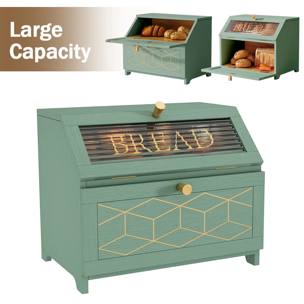 Wooden Bread Bin Multi-Purpose Bread Box Large Capacity Bread Keeper Bin Bread Storage Box for Bagel Donut Cookies
