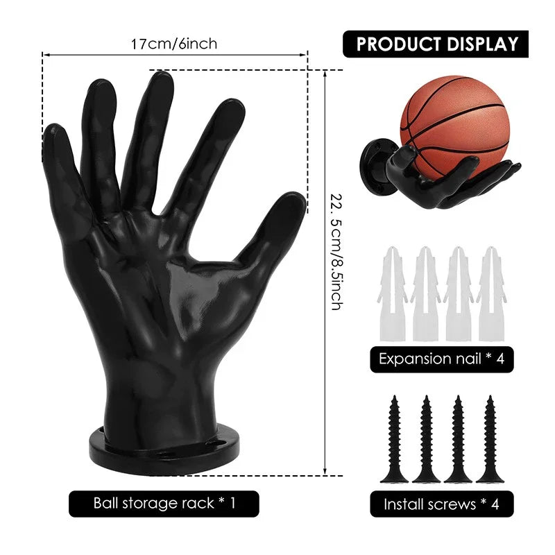 Basketball Storage Rack Wall Mounted Hand Shaped Ball Rack Multi-purpose Football Display Shelf Room Decor Holder Space Saving