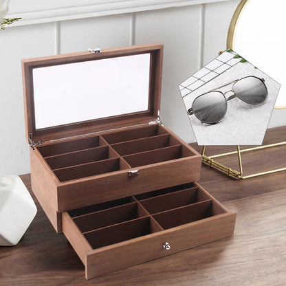 2 Layer 12 Slots Sunglass Organizer Eyeglass Display Case Glasses Storage Box