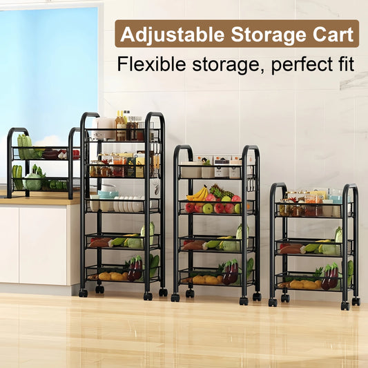 Multilayer Kitchen Storage Rack Metal Utility Cart Stackable with Wheels Multifunctional Shelf for Storing Fruits and Vegetables