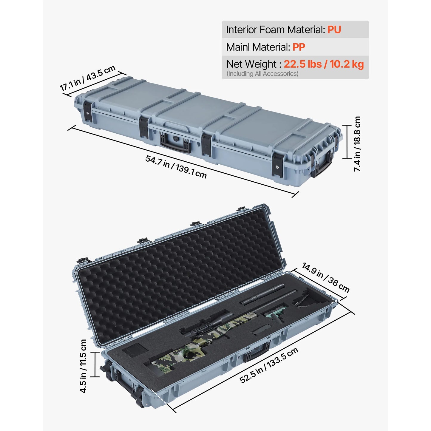 SucceBuy Hard Rifle Case Lockable Rifle Case with Pre-cut Foams Wheels IP67 Waterproof Pistol Storage Cases for Rifles Shotguns