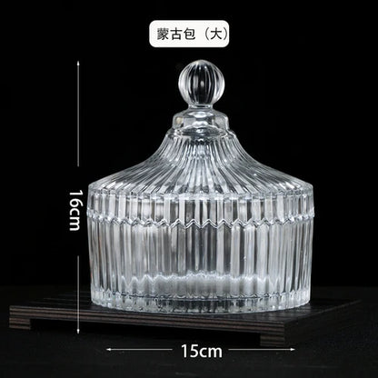 European Diamond Striped Glass Storage Jar Nut Candy Box Crystal Glass Jar with Lid Aromatherapy Candlestick Food Container