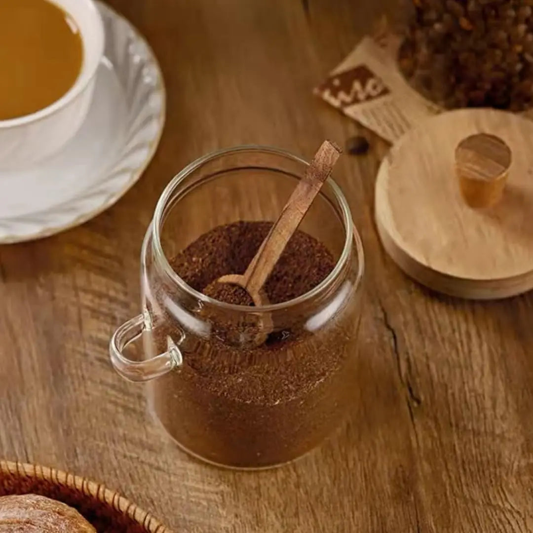 Glass Jar with Wooden Lid and Spoon, 20.3oz Food Storage Containers Coffee Jar Coffee Grounds Container,