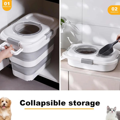 2-Pack Collapsible Pet Food Storage Container with Wheels & Scoop, 25 lbs Capacity Each, Black+White