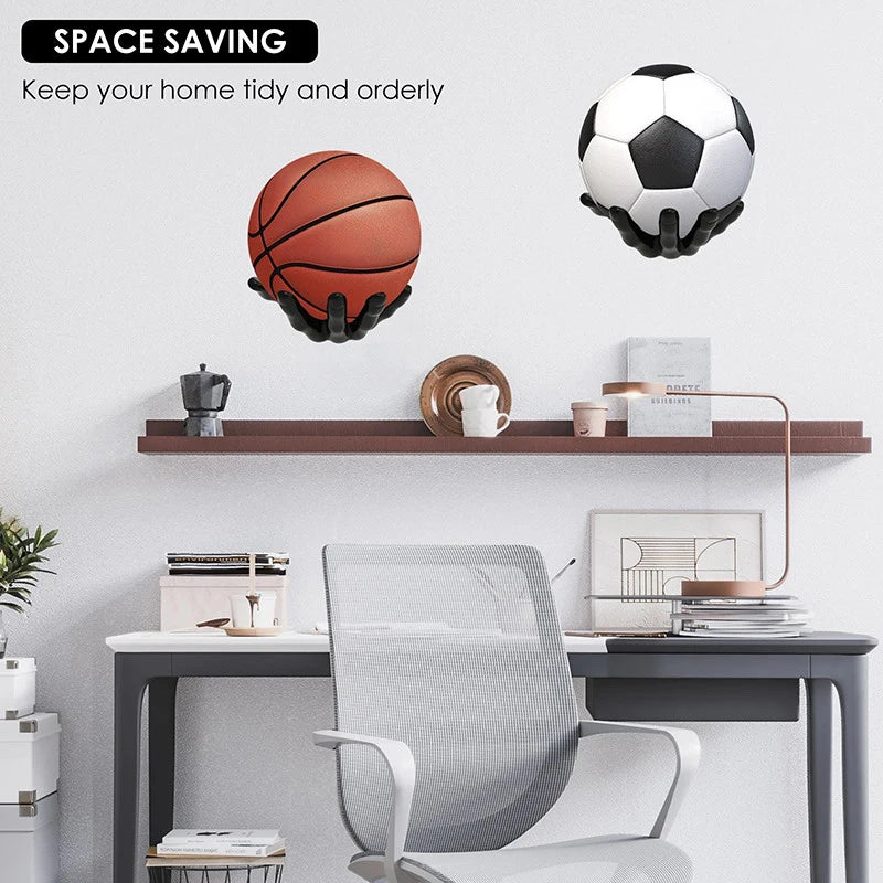 Basketball Storage Rack Wall Mounted Hand Shaped Ball Rack Multi-purpose Football Display Shelf Room Decor Holder Space Saving