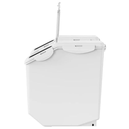 2 x 15L Pet Food Storage Bin with Measuring Cups PP Material Airtight Kitchen Rice Cereal Flour Container with Casters White