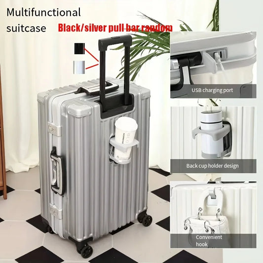 Carry On Luggage -With Aluminum Frame - 20 Inch PC Hard Shell Suitcase - With Cup Holder & USB Port And TSA Locks