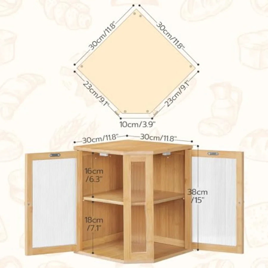 Bamboo Countertop Corner Bread Box Large Capacity 2-Tier