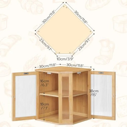 Bamboo Countertop Corner Bread Box Large Capacity 2-Tier